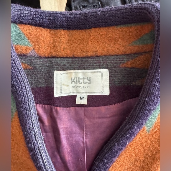 Vintage Southwestern Aztec Style Blanket Coat wool toggle buttons pockets Medium - Picture 8 of 9